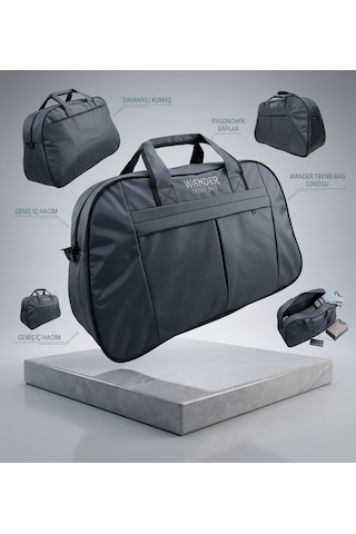 Bag Trend Bt Büyük Boy Seyahat Çantası İmperteks Kumaş Suya Dayanıklı 3 Gözlü Omuz Askılı Spor Ve Valiz Çantası Gri