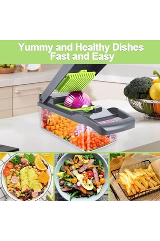 Gajeena Mutfakda Hızlı Kesim: 16 Fonksiyonlu Sebze Meyve Dilimleyici, Parçalıcı, Işınlayıcı Depolama Kutusuyla Temiz Ve Verimli Yeşil