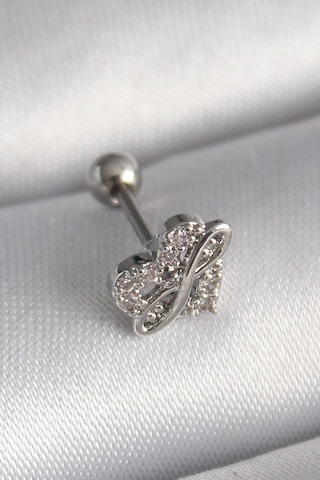 316l Çelik Gümüş Renk Zirkon Taşlı Sonsuzluk Detay Tragus Piercin