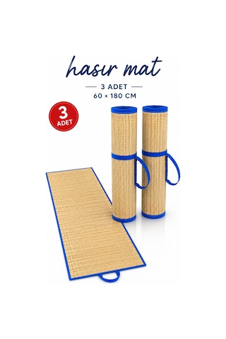Hasır Mat 3'lü,kamp Matı 60x180 Cm Krem