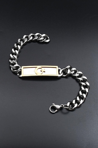 Ay Yıldız - Ayyıldızlı Figaro Paslanmaz Çelik Bileklik 10mm 902874 Gümüş