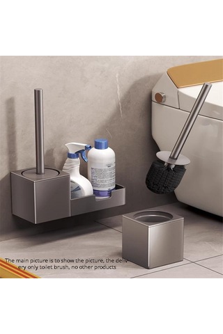 Delinmeyen Tuvalet Fırçası Tutucu, Raflı, Ev Tipi Tuvalet Fırçası Siyah