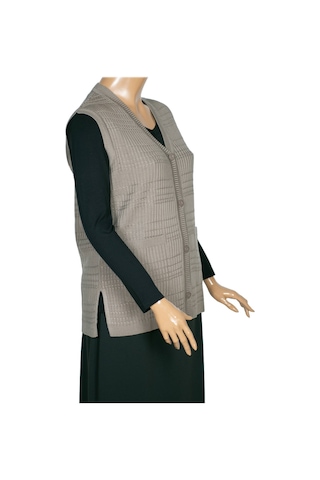 Hesna Kadın Nazan Büyük Beden Triko Düğmeli Cepli Kum Beji Yelek Bej