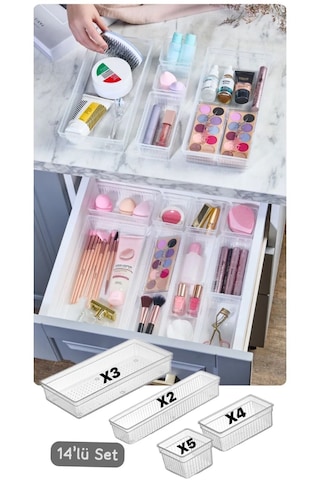 Bade 14 Parça Çekmece İçi Kaşıklık Düzenleyici Organizer - Çatal Şeffaf