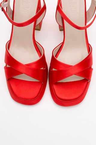 Lello Kırmızı Saten Kadın Platform Topuklu Ayakkabı Kırmızı