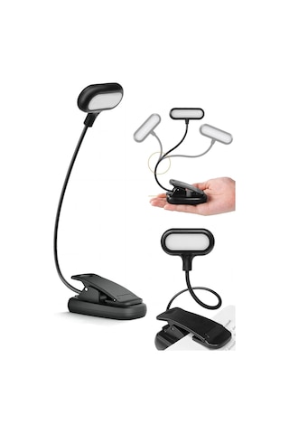 Ledli Klipsli Mini Kitap Okuma Lambası Mandallı Pille Çalışan Işık Masa Lambası Kitap Okuma Işığı