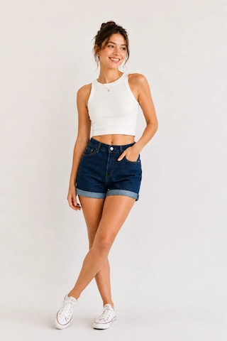 Layal My Beauty Kadın Jeans Kot Şort Ters Paça Detaylı Yüksek Bel Esnek Günlük Denim Kot Şort Yeni Sezon New1 Lacivert