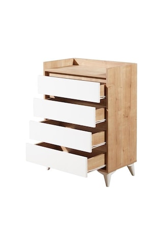 Just Home Verona 4 Çekmeceli Şifonyer - Safir Meşe / Beyaz Safir Meşe / Beyaz