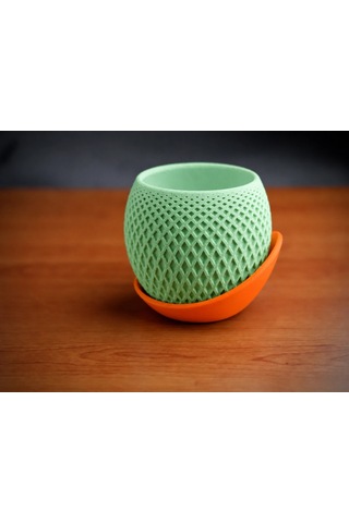 3d Baskı Küre Saksı - Kafes Dokulu İki Parçalı Dekoratif Saksı - Mint-turuncu 88179202