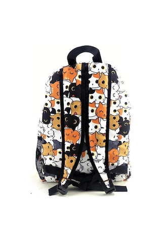 Luckybag Renkli Kedi Desenli Dayanıklı Spor Seyahat Yürüyüş Okul Genç Çocuk Sırt Çanta Krem