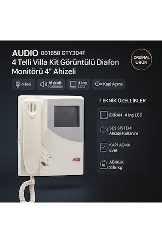 Audıo 001650 Gty304f 4 Telli Villa Kit Görüntülü Diafon Monitörü 4 Ahizeli