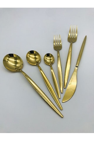 Lizbon 36 Parça Titanyum Gold Çatal  Kaşık Bıçak Seti Gold