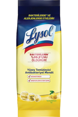 Lysol Pratik Yüzey Temizleyici Antibakteriyel Islak Mendil Turunç Bahçesi 72'li