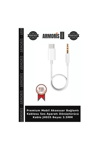 Premium Mobil Aksesuar Bağlantı Kablosu Ses Aparatı Dönüştürücü Kablo Jh035 Beyaz 3.5mm