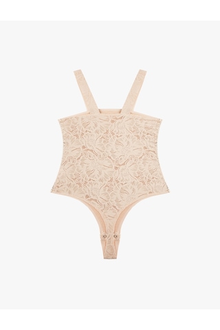Koton Kare Yaka Askılı Dantelli Bodysuit Ten Rengi 6slk00007mk