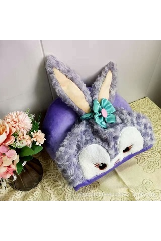 Sevimli Peluş Kapüşonlu U Şeklinde Yastık-mor Tavşan