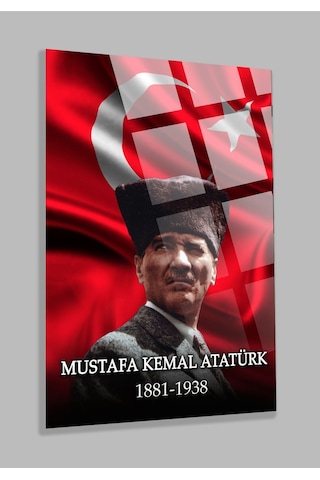 Atatürk Ve Türk Bayrağı 4mm Kırılmaz Yüksek Çözünürlüklü Dikey Cam Tablo