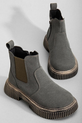 Tonny Black Kalın Tırtıklı Termo Taban Fermuarlı Lastikli Çocuk Unisex Füme Süet Chelsea Bot Tbgrf005 Füme Süet
