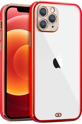 Hepsi iPhone Uyumlu 11 Pro Max 6.5inç Gold Çerçeve Kamera Korumalı Bumper Kılıf- 5775 Najmaddin Kırmızı
