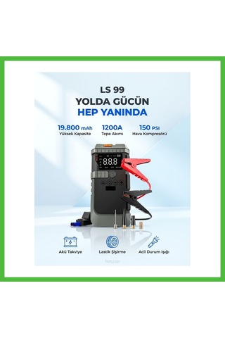 Vaveni Nsun T-life Jump Starter 19800 Mah Akü Takviyeli Hava Kompresörü Lensun Ls 99 Arz