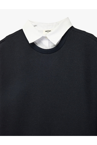 Koton Dokulu Uzun Kollu Polo Yaka Sweatshirt Lacivert 6skb10068tk Lacivert
