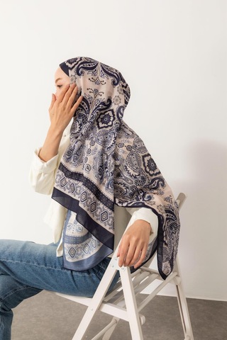 Mimiyum Soft Şal Klasik Etnik Desen Lacivert