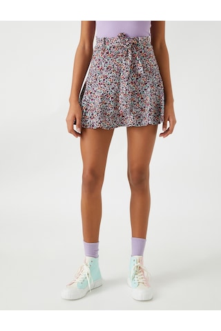 Koton Kuşaklı Mini Şort Etek Siyah Desenli 2yal28016ık