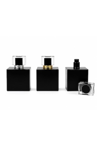 15 Adet Boş Cam Parfüm Şişe, 100 Ml, Küp Mia Model, Siyah-fkb-100