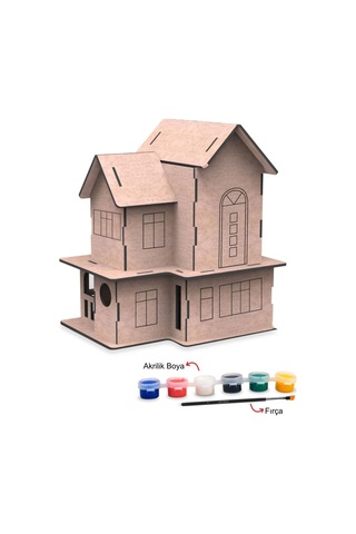 Villa Modeli Ahşap Maket Boyama Seti