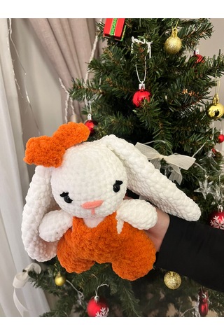 Tavşan Organik Amigurumi Oyuncak Beyaz - Turuncu