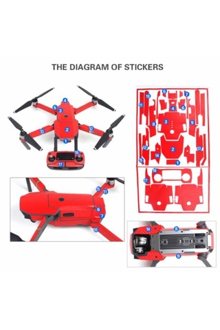 DJI Mavic Pro Platinum için Kırmızı Karbon Grafik Su Geçirmez Pvc