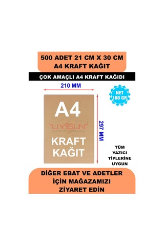 500 Adet A4 Kraft Kağıt 21x30 100 Gr. Yazıcı Uyumlu, Vintage Resim Kağıdı, Çocuk Etkinlik Kağıdı