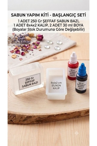 Hobi Sabun Yapım Kiti Başlangıç Seti 250gr Şeffaf Baz + Silikon Kalıp + 2 Adet Boya kokusuz