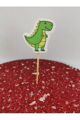 30 Adet Dekoratif Karton Dinozor Şeklinde Pasta Kürdanı 6,5 Cm