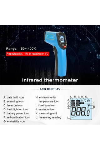 Suofeng Endüstriyel Entegre Termometre -50 C/+400 C, Lcd Ekranlı, Aaa Pil Dahil, Geniş Kullanim Alanlı Entegre Sıcaklık Ölçer