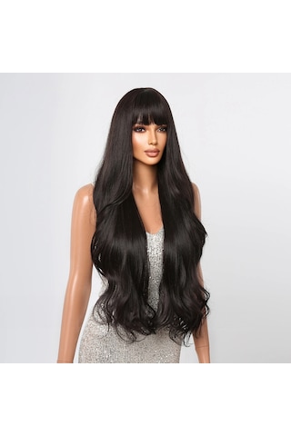 Kadın's Peruk 30 İnç Uzun Siyah Kıvırcık Saç Peruk Patlamalı Doğal Görünümlü Dalgalı Per Sentetik Saç Peruk Kaynak Çıtçıt 58638592