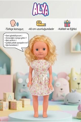 Alya Türkçe Konuşan Etkileşimli Eğitici Oyuncak Bebek 40 Cm Kafası Ve Kolları Et Bebek