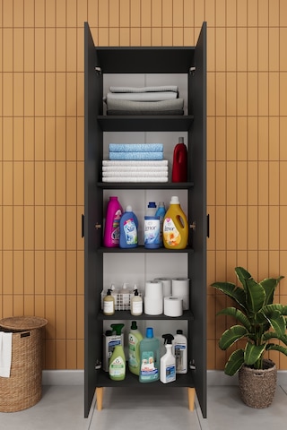 Modern 2 Kapaklı Çok Amaçlı Mutfak Banyo Dolabı %100 Mdf Erzak Kiler Dolabı Fd03 Antrasit