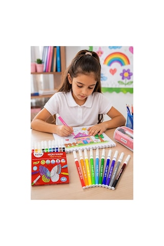 Keçeli Kalem 12 Renk 1 Paket Fatih Slim 12 Li Keçeli Kalem Canlı Renkler Yıkanabilir Kaliteli Okul Öğrenci