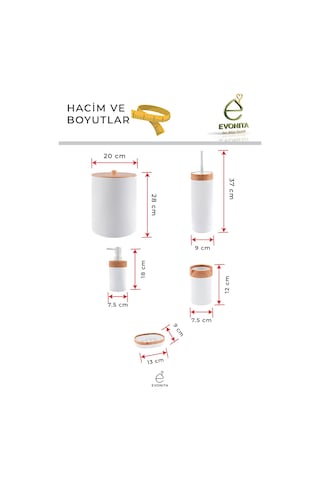 Ahşap Desenli 5'li Banyo Seti Çöp Kovası, Sıvı Sabunluk, Diş Fırçalık, Katı Sabunluk Renkli
