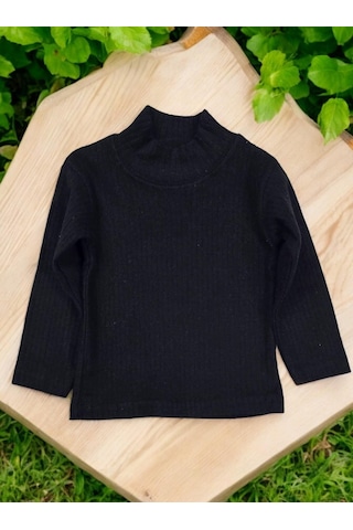 Yarım Boğazlı Kız Çocuk Body Siyah
