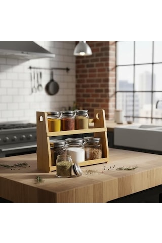 8 Parça Borosilikat Cam Baharatlık Seti 700 Ml - Paslanmaz Çelik Kapaklı Ve Bambu Kapak Sçenekli 2 Katlı Bambu Standlı Tezgah Üstü Erzak Kabı Ve Mutfak Düzenleyici Organizer Bambu Kapak Diğer