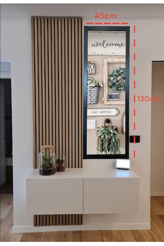 Siyah Ahşap Çerçeve Ayna Boy Ayna Duvar Hol Ayna 130x45