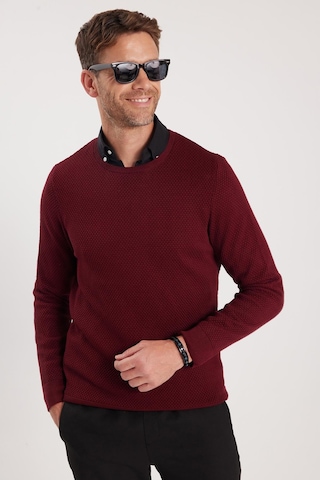 Tudors Erkek Standart Fit Normal Kesim Bisiklet Yaka Petek Desenli Koyu Bordo Triko Kazak-35671 Bordo