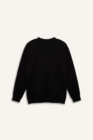 Defacto Boxy Fıt Bisiklet Yaka Pike Sweatshirt H1001ax26spbk81 Siyah-bk81