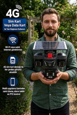 ARM-01 Solar Güneş Panelli 15MP 3 Lensli 4G Sim Kartlı Güvenlik Kamerası 360° PTZ Gece Görüşlü Sesli Dış Mekan V380 Pro