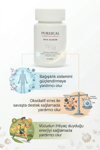 Pureıcal Beta Glukan Çin Geveni Karamürver Ekinezya Zencefil Resveratrol Çinko D Vitamini 30 Kapsül
