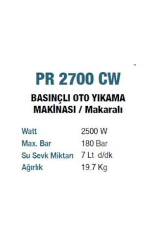 Proter PR2700CW 2500W 180Bar Yüksek Basınçlı Yıkama Makinesi