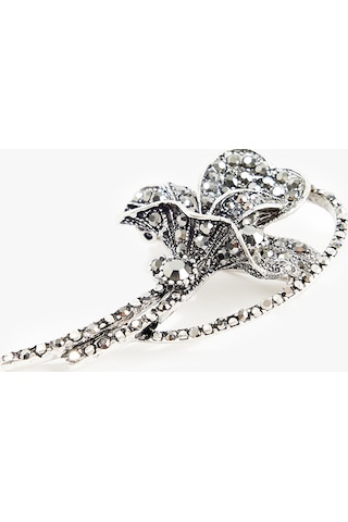 Koton Kristal Taşlı Kalp Formlu Çiçek Motifli Metal Broş Gri 7wak70645aa Gümüş