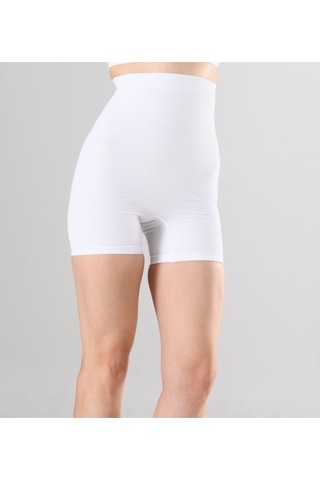 Nacar Store Kadın 1 Beden Küçülten Yüksek Bel Boxer Slikonlu Beyaz Renk Dikişsiz Korse